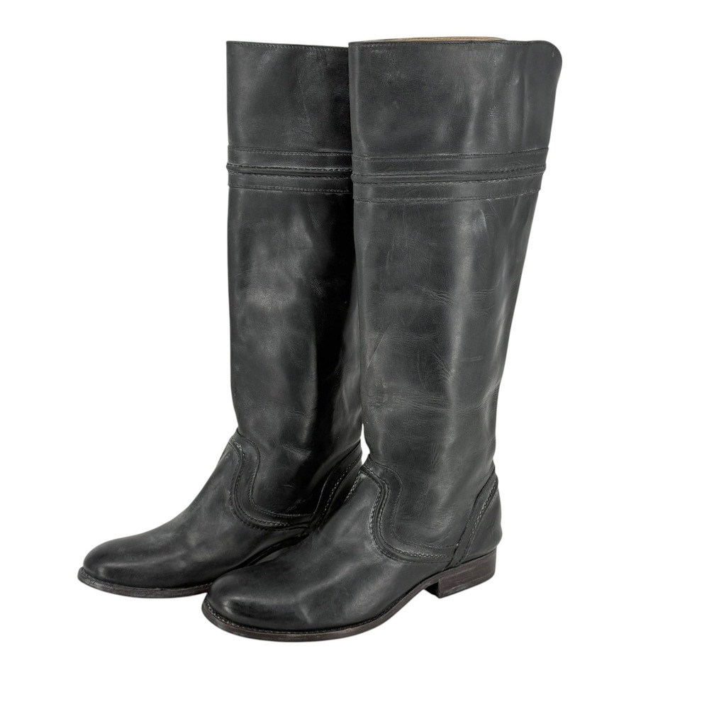 Frye Trapunto Tall Pull On Knee High Black Leather Riding Boots Women 8.5B